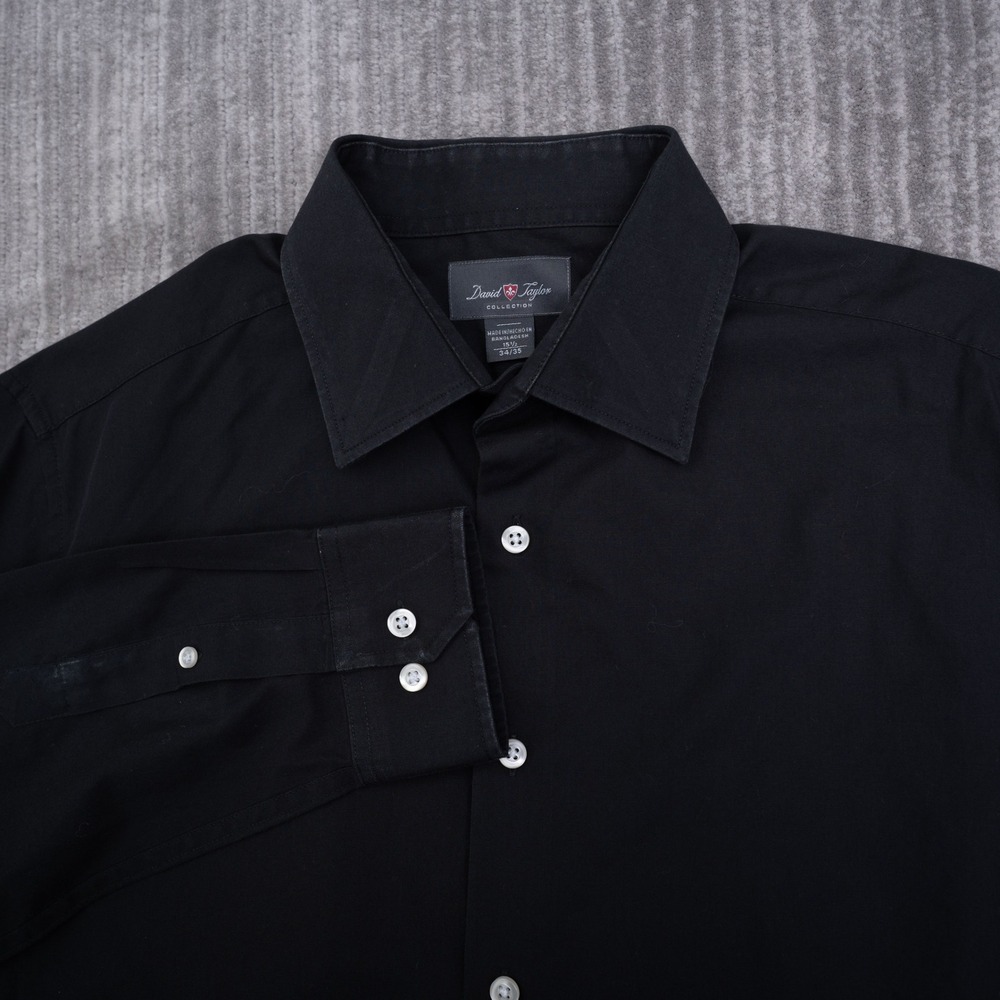 David Taylor Collection Men Black‎ Button Up Dress Shirt 15.5 34/35 Long Sleeve